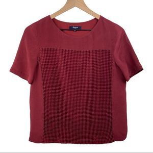Madewell Women’s Maroon Meshknit Silk Crochet Short Sleeve Textured Top Small